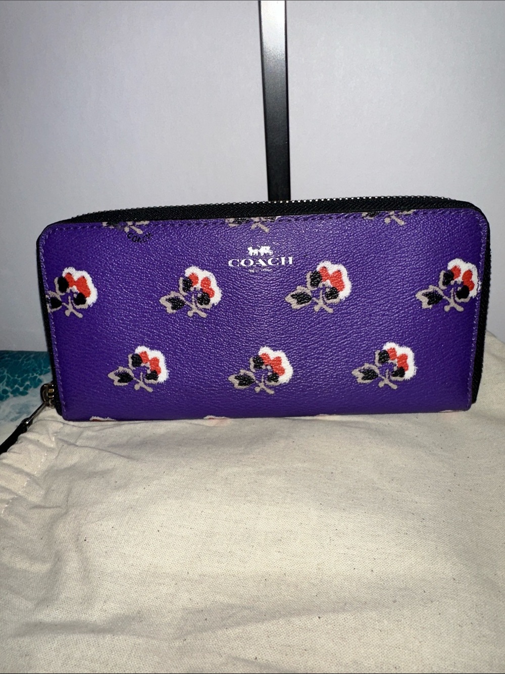 Coach Purple Floral Leather Zip-Around Wallet